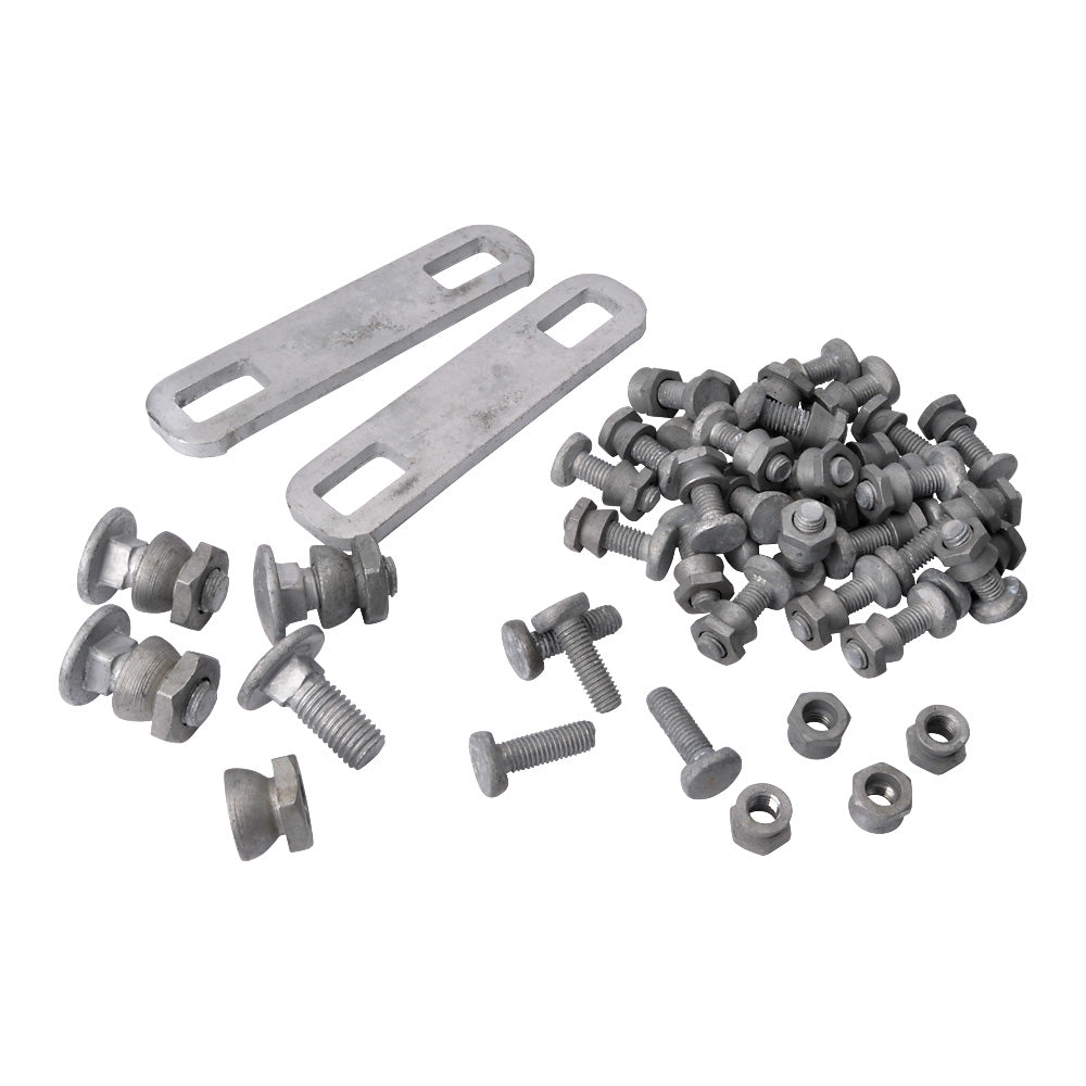 Palisade fishplates, bolts and nuts arranged as a fixing kit